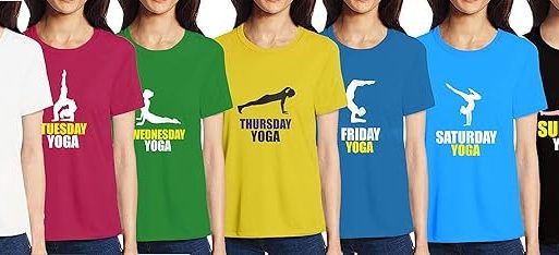 Pooplu Women's Regular Fit Yoga Combo Cotton Graphic Printed Round Neck Half Sleeves Pack of 7 Multicolour Yoga T Shirt.Yoga, Exercise, Gym, Fitness Pootlu Tshirts
