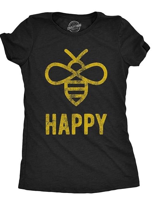 Womens Bee Happy T Shirt Funny Vintage Graphic Honey Bumblebee Dad Joke Humor