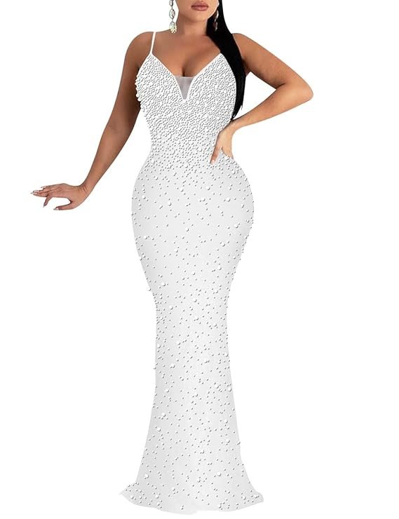 MAYFASEY Women's Sheer Mesh Dress Birthday Bodycon Rhinestone Dress See Through Glitter Elegant Mini Dress Party Night Dress, E-white, L