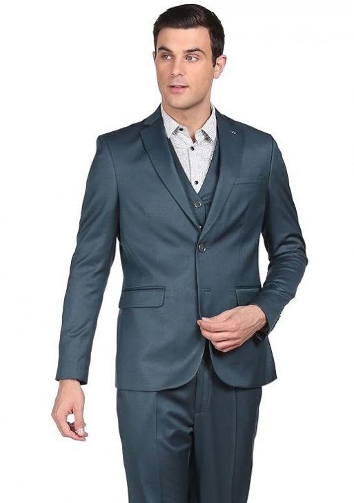 Arrow Cotton Men Dark Green Reversible Waistcoat Notch Lapel Collar Formal Suit Business Pants Set