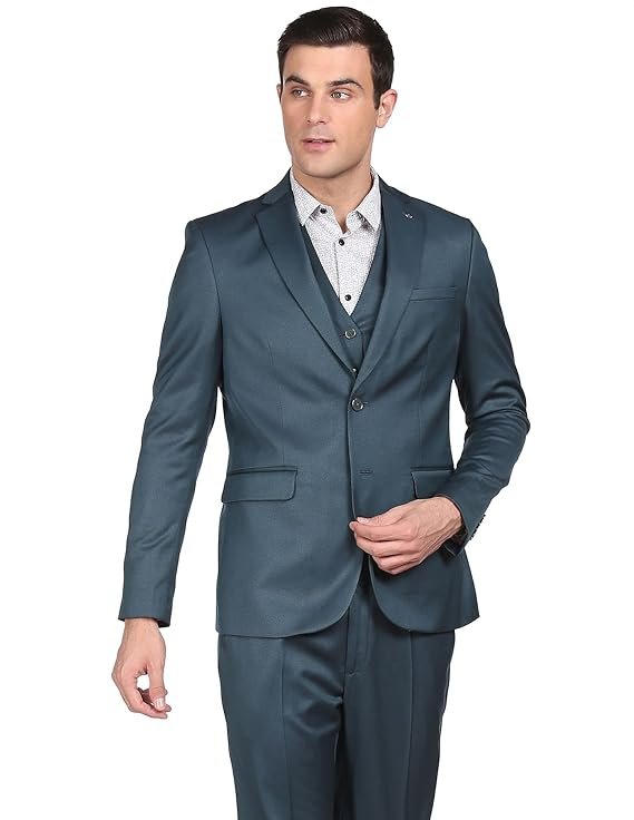 Arrow Cotton Men Dark Green Reversible Waistcoat Notch Lapel Collar Formal Suit Business Pants Set