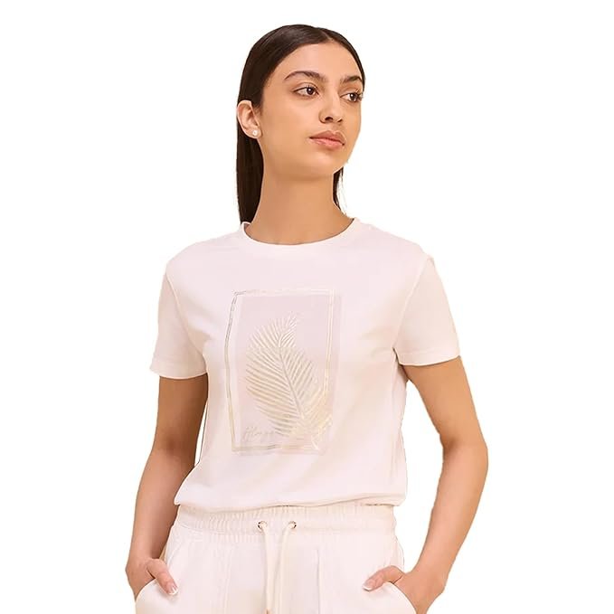 Alonge Women's Regular Fit Foil Graphic Tee