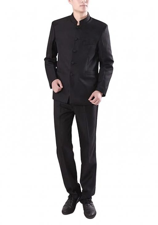 Chinese Tunic Suits Mandarin Collar Formal Black Suit Slim Fit Front Button Japanese School Uniform Groom Dress