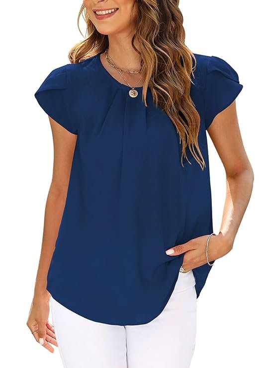 LuckyMore Work Blouses for Women Fashion 2023 Dressy Short Sleeve Formal Tops Shirts Office Wear