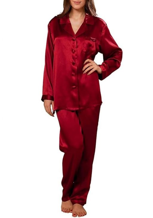 DEHMAN 100 Percent Silky Satin Silk Luxury Pajamas Pure Full Length, Women Sleepwear,Silk Pajams Silky Nightwear, Silky Satin slipwear