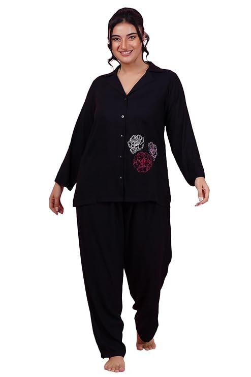 Lastinch Women Flower Embroidery Night Suit Set