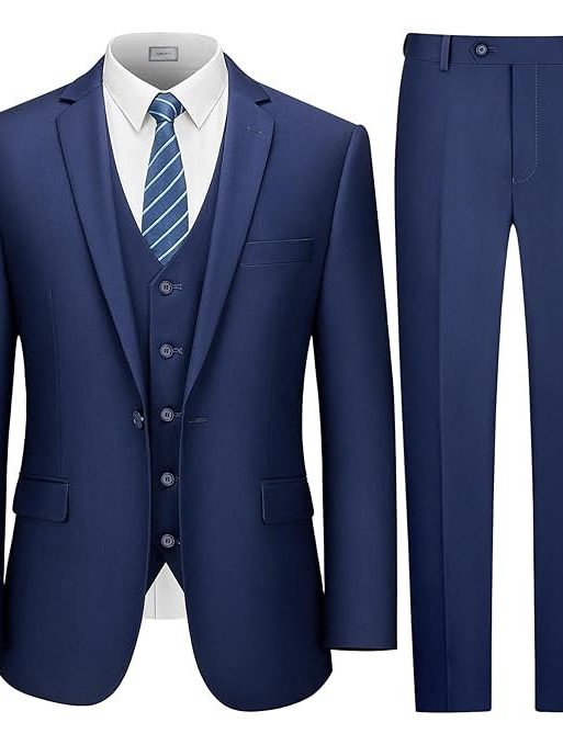 LUPURTY Men's Suits Slim Fit, 3 Piece Suits for Men, 2 Buttons Solid Jacket Vest Pants, Tuxedo Set for Business, Wedding