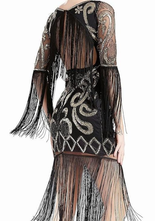 BABEYOND 1920s Flapper Dress Long Fringe Gatsby Dress Roaring 20s Sequin Beaded Dress Vintage Art Deco Dress