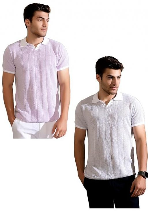 The Tie Hub Men's Regular Fit Flat Knit Polo T-Shirt | Polo T Shirts for Men (Pack of 2)