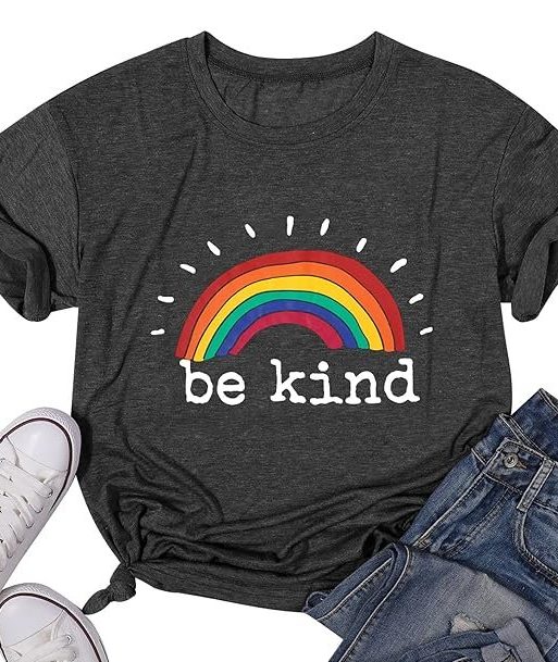 Be Kind Rainbow Shirts for Women Short Sleeve Letter Printed Inspirational Tee Shirts