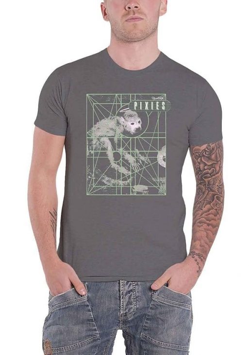 Pixies Men's Monkey Grid Charcoal T-Shirt Dark Grey
