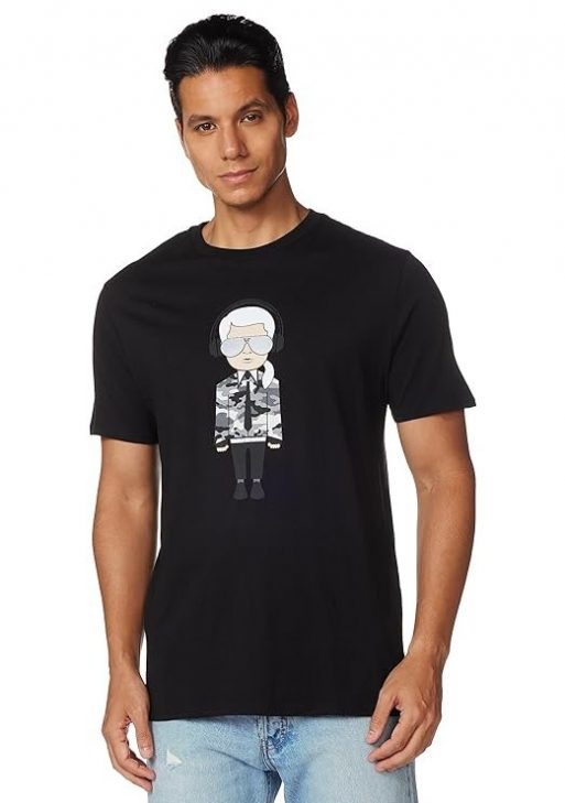 Karl Lagerfeld Paris Reflective T, Karl Character with Headphones Short Sleeve Crew Neck Men’s Shirt