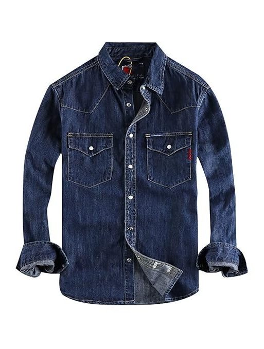 DILLERLE Mens Long Sleeve Shirts Worker Mens Denim Shirt Cotton Water Washing Styles Fashion Pocket Button Long Sleeve Tops Shirts for Male