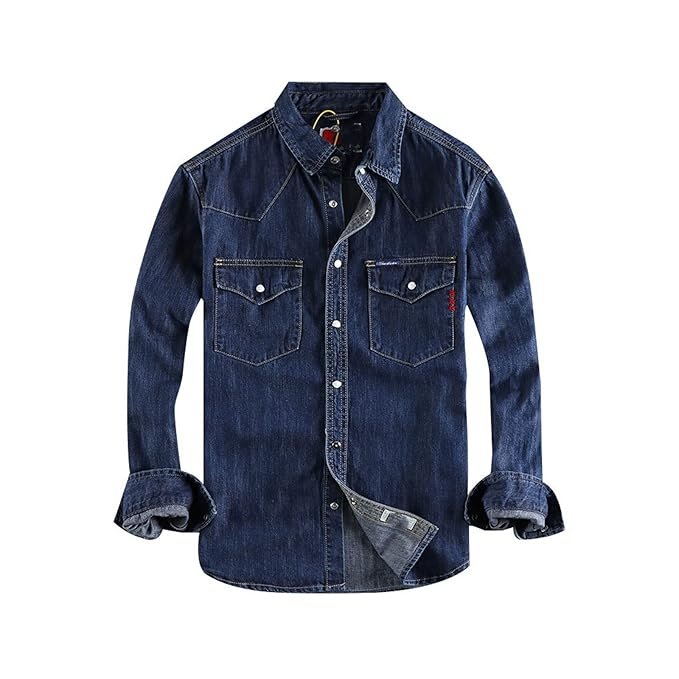 DILLERLE Mens Long Sleeve Shirts Worker Mens Denim Shirt Cotton Water Washing Styles Fashion Pocket Button Long Sleeve Tops Shirts for Male
