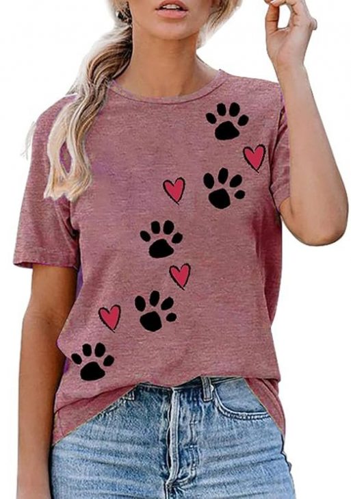 Love Heart Dog Paw Print Sweatshirts Women Long Sleeve Pullover Tops Casual Blouse