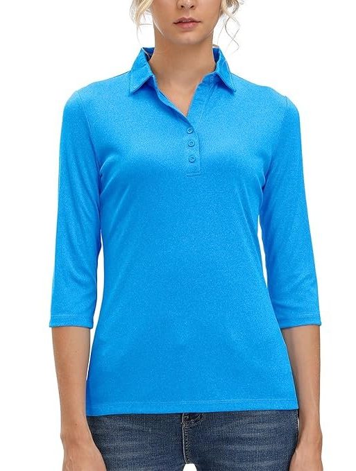 Women's Soft 3/4 Sleeve V Neck Golf Shirt Long Mositure Wicking Performance Sports Polo T Shirt Tops for Women, 12141# Blue, X-Large