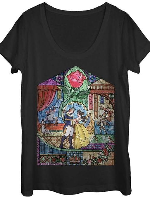 Fifth Sun Beauty and The Beast Women's Stained Glass Scoop Neck T-Shirt
