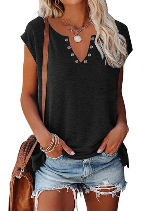 ETCYY NEW Tank Tops for Women, Cute Sleeveless V Neck Workout Tops Printed Running Casual Athletic T Shirts