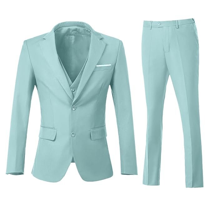 ZKHOECR Men's 3 Piece Slim Fit Suit Set, Two Button Blazer Solid Jacket Vest Pants Wedding Business Suit
